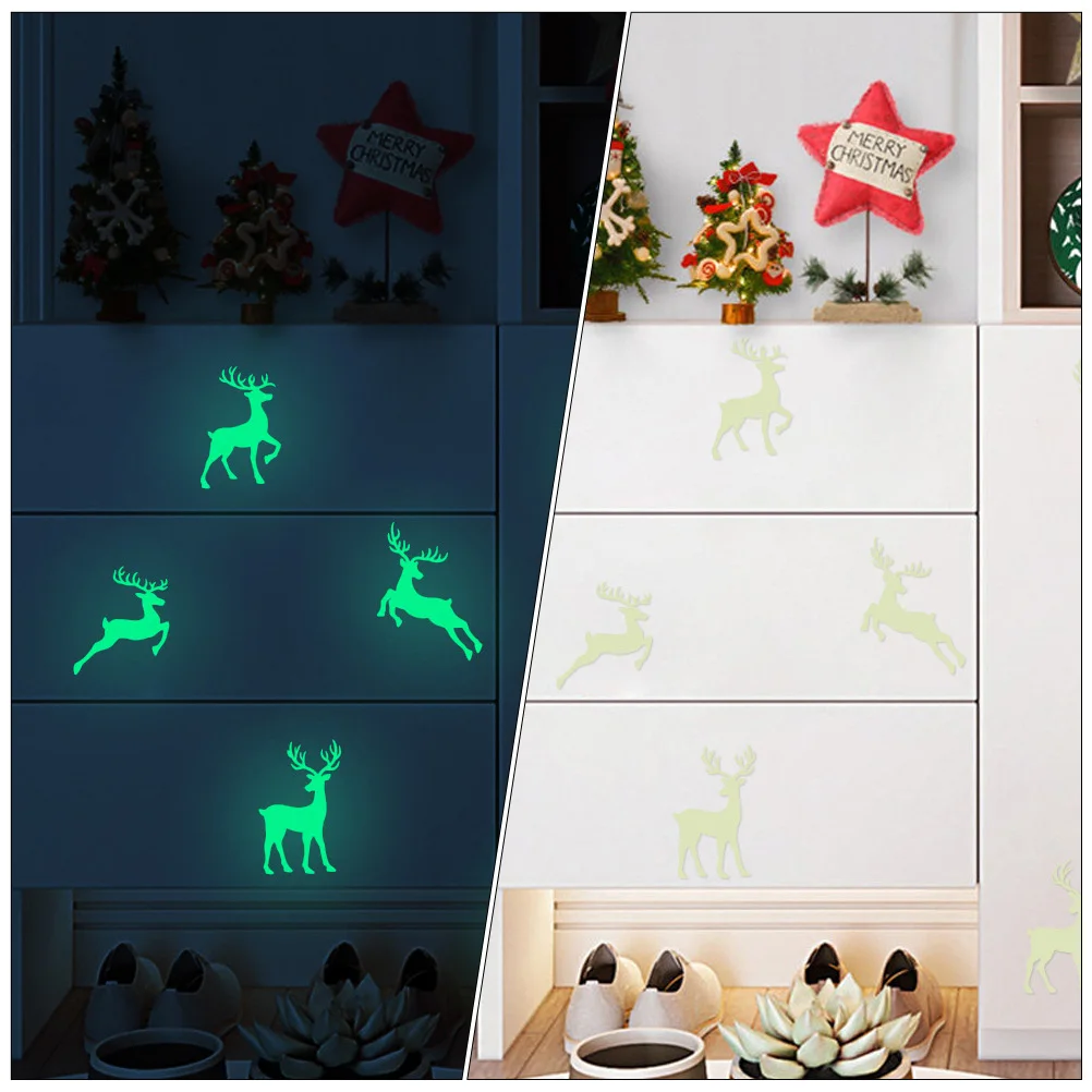 

Christmas Wall Stickers Luminous Elk Decorate Home Fluorescent Pvc Window Party Decorations