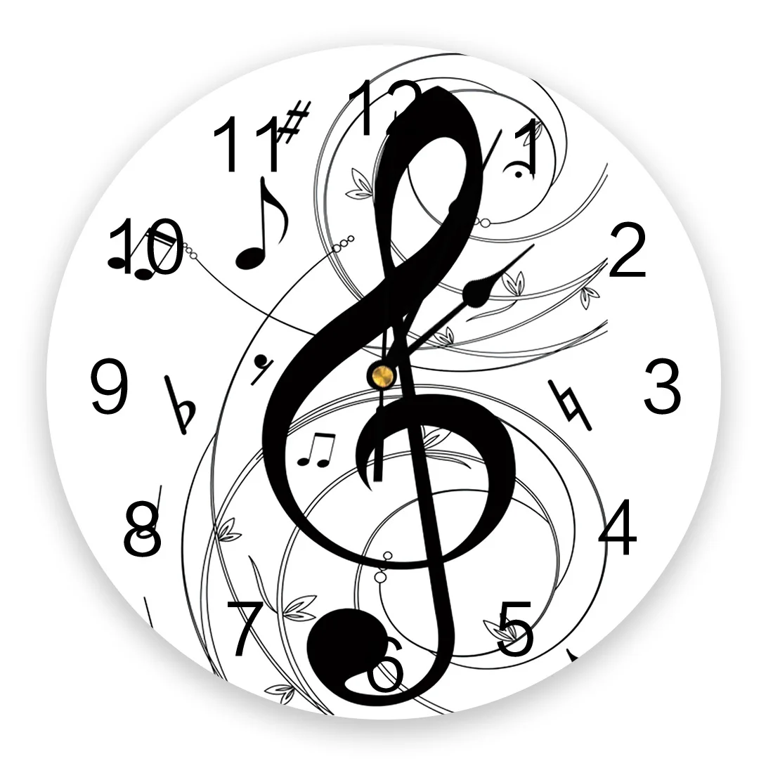

Music Symbol Black And White Art Silent Wall Clock Kitchen Living Room Bathroom Bedroom Office Decorative Hanging Clocks