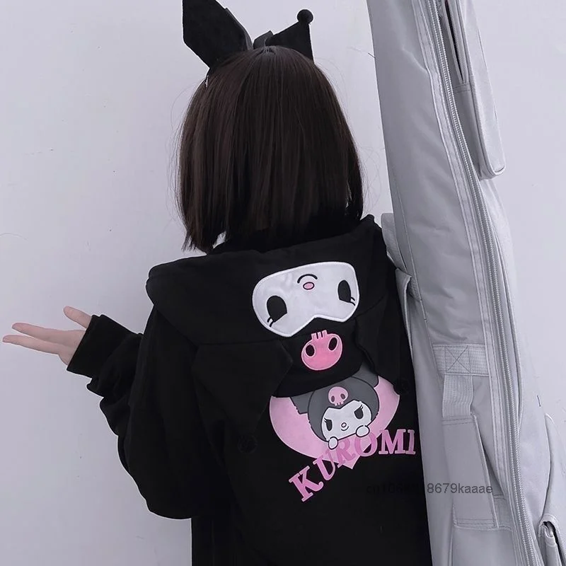 Sanrio Kuromi Cinnamoroll My Melody Pom Purin sudaderas con capucha de estilo japonés para mujer, abrigo informal suelto, cárdigan para niña Y2k,