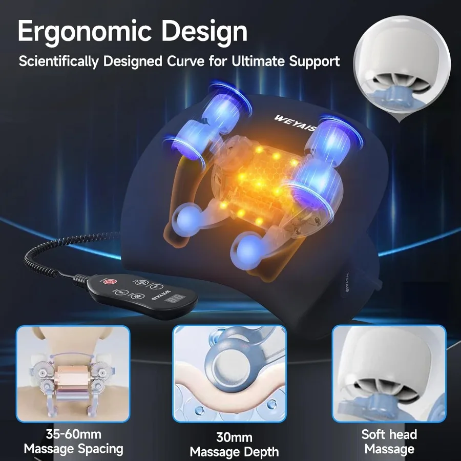 หมอนนวดคอและไหล่ พร้อมความร้อน 3 โหมดและความแรงต่างๆ สำหรับบรรเทาอาการปวด นวดเนื้อเยื่อชั้นลึก พร้อมรีโมท