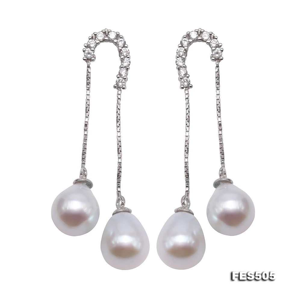 

Unique Pearls Jewellery Graceful 925 Sterling Silver Dangle Earrings 7.5mm White Waterdrop Freshwater Pearl Earrings