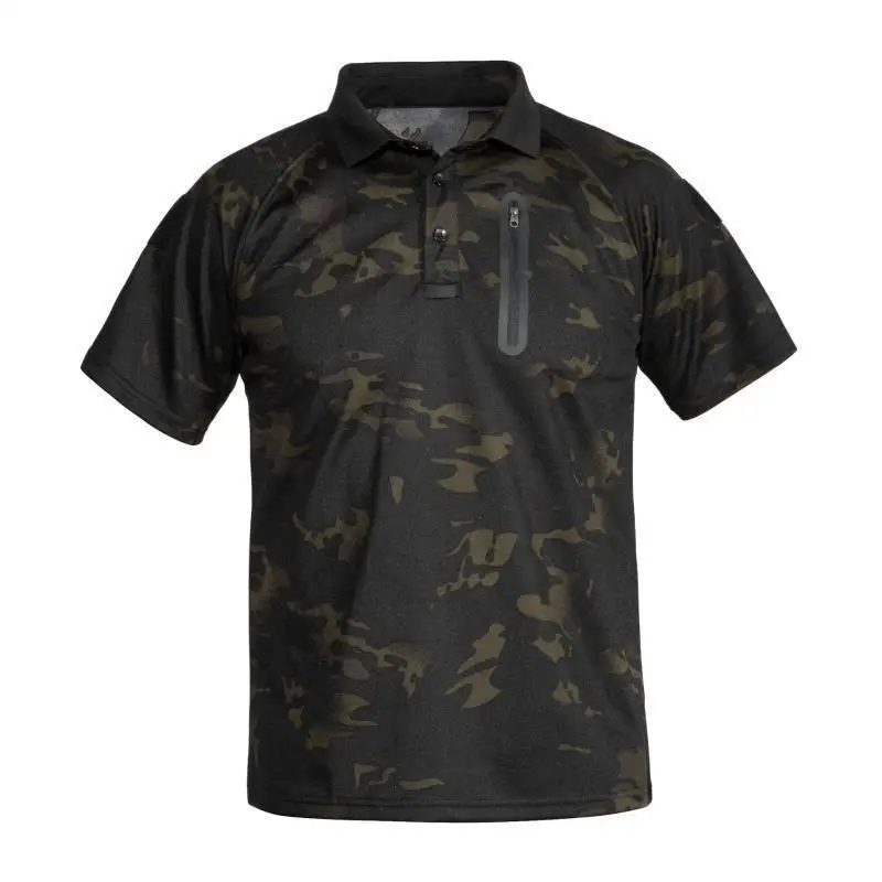 Outdoor Quick Drying Tactical T-shirt Men Lapel Elastic Polo Shirt Fitness Training Suit Fitness Hiking Hunting Short Sleeved