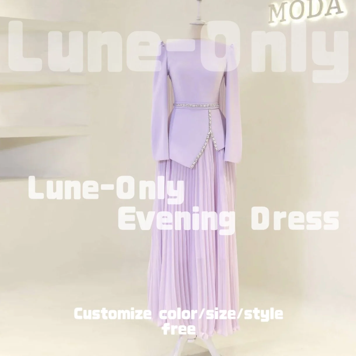 

Индивидуальные длинные рукава с кристаллами лаванды, свадебные женские вечерние платья, плиссированная длинная накидка, элегантное вечернее платье, вечернее платье для выпускного вечера