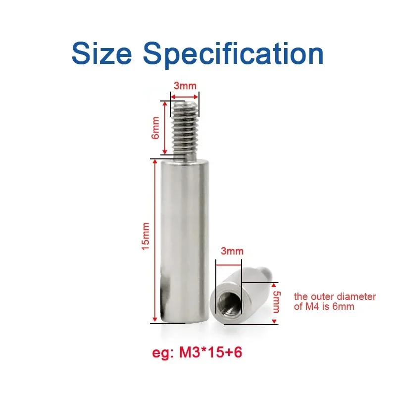 304 Stainless Steel Round Standoff Male To Female Standoff Spacer Screw Bolt M8 M10+12/15mm