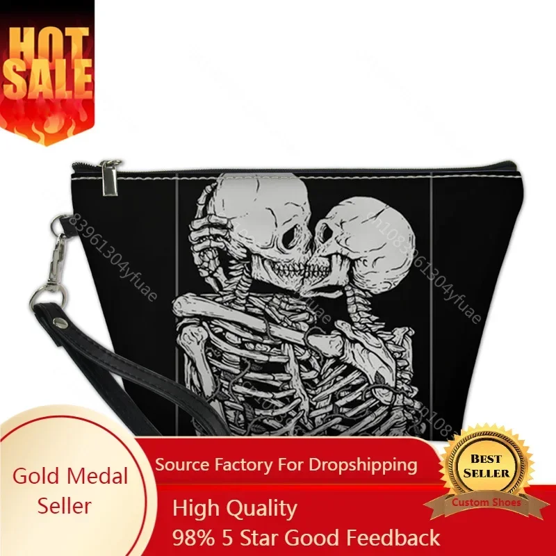 

Gothic Skull Lover 3D Print Cosmetic Cases Leather Make Up Bag Women Reusable PU Makeup Bags Students Girls Toiletry Bag Pouch