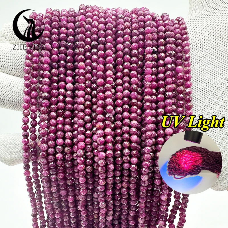 Zhe Ying 100% Ruby Stone 4mm Natural Faceted Epidote Amazonite Fluorite Beads for Jewellery Making DIY Bracelet Accessories