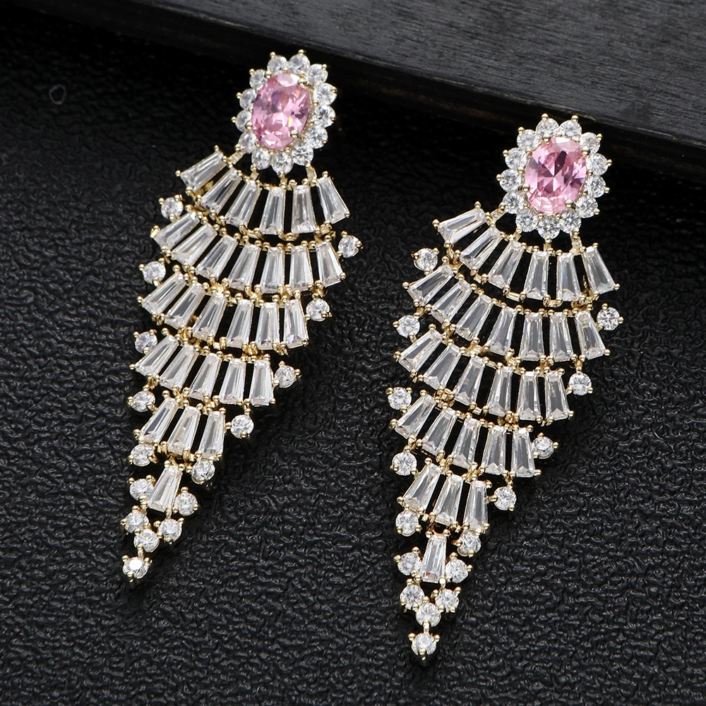 

Luxury Geometry Drop Earrings For Women Wedding Cubic Zirconia Dubai Bridal Tassels Earring Jewelry Accessories E4501