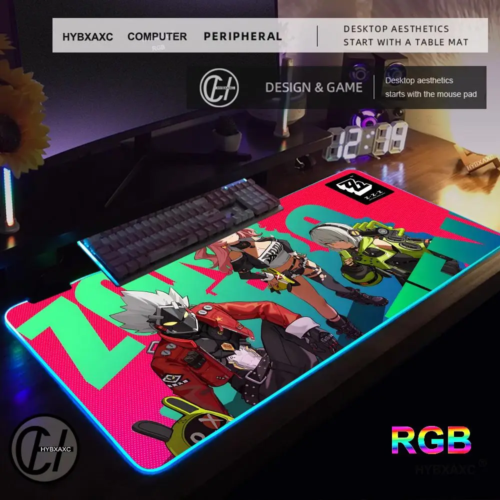 

Zenless Zone Zero Mouse Pad RGB Gaming Mouse Pad Desk Mat HD Gamer Large LED Light XXL MousePads PC Computer Carpet