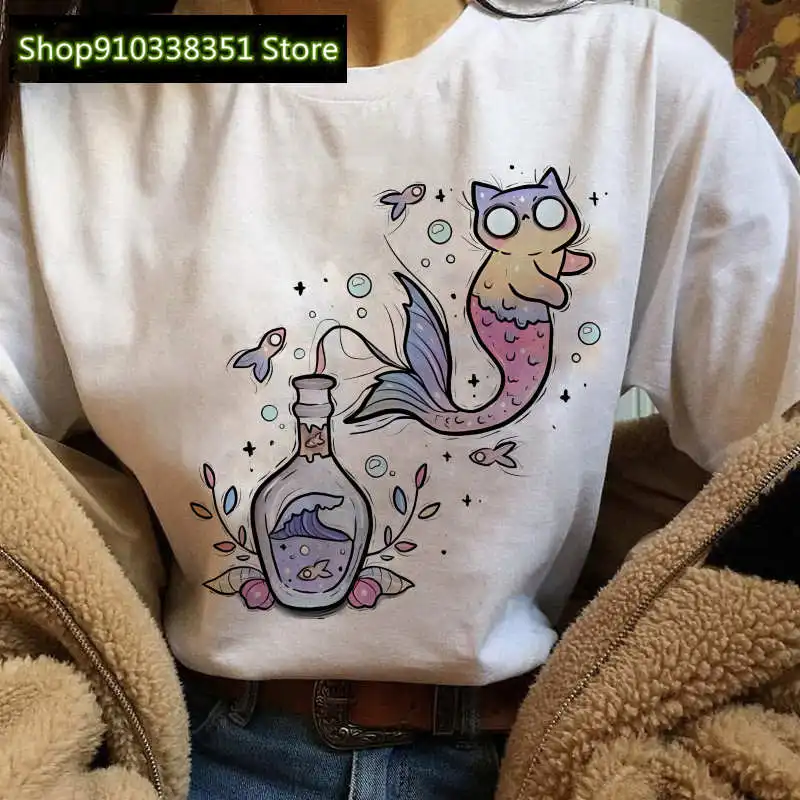 2023 Fashion Ghost Cats Printing Tshirt Women Holiday Ladies Clothes T-shirt Cartoon Pastel Goth T Shirt Female Summer Funny Top