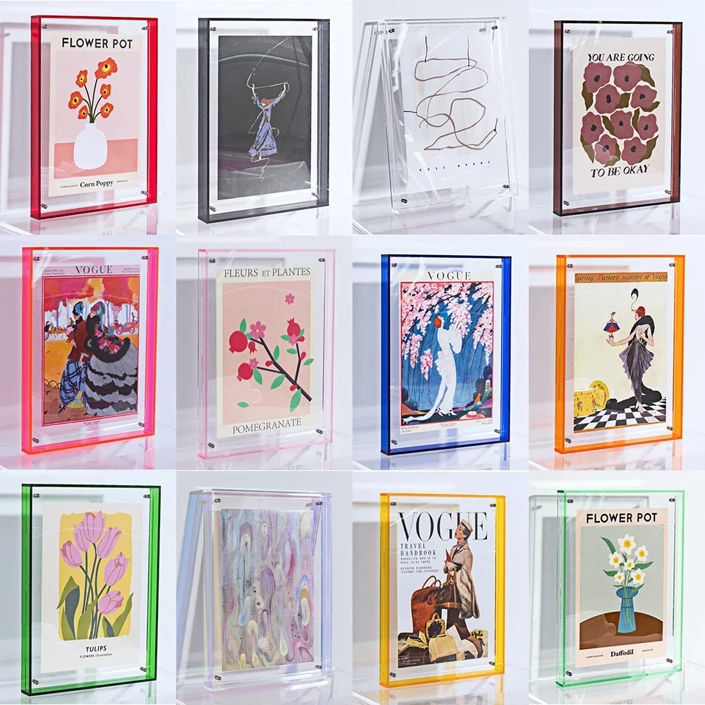 Translucent Acrylic Picture Frame Neon Floating Acrylic Wall Tabletop Frame Decoration Photo Frame for Gallery Home Office