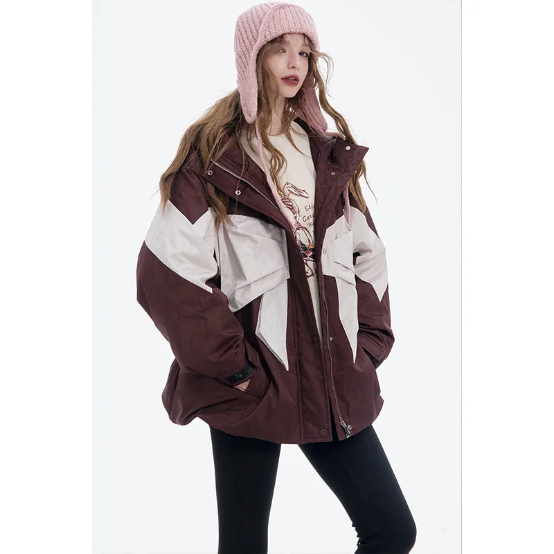 ELFSACK 2025 Winter New Arrivals Y2K Casual Color Dashing Bow Knot Loose Puffer Down Jacket For Women