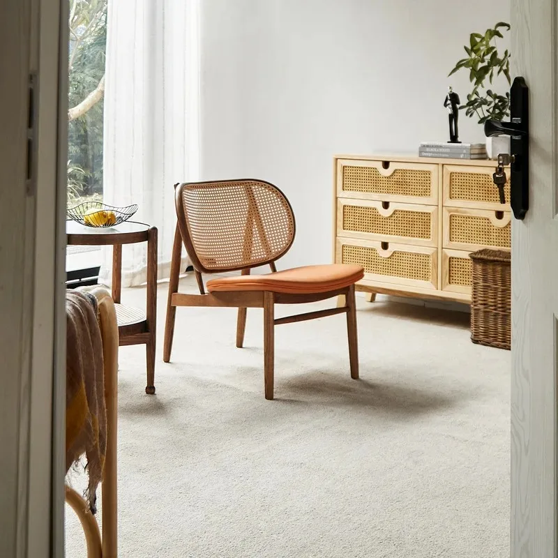 Massivholz Sofa Stuhl Haushalt Wohnzimmer Rattan Einzelliege Freizeit Rückenlehne Stoff Rattan Stuhl