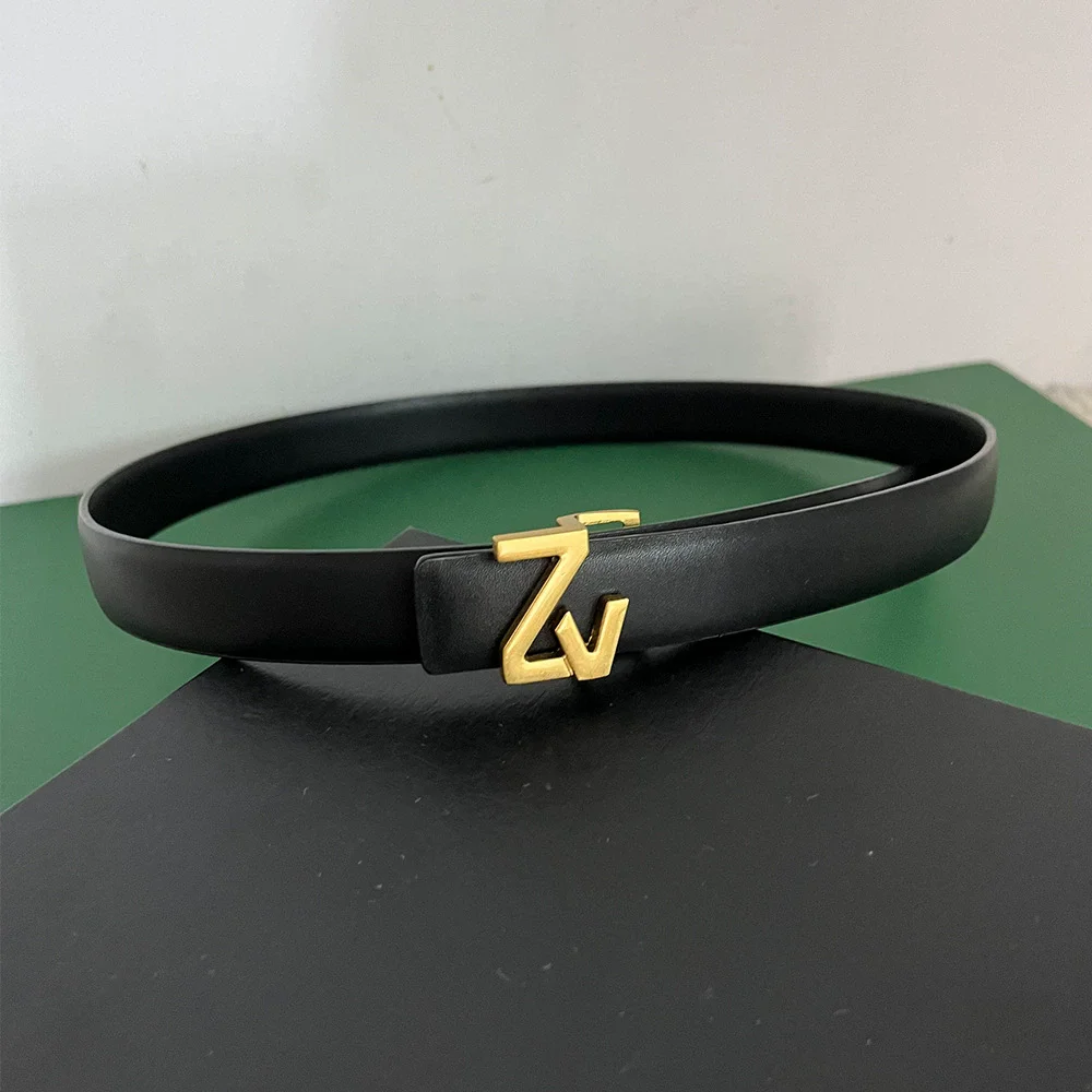 2026 New Luxury Thin 2.5cm Genuine Leather Reversible Belt Fashion Women Belts Designer Metal Belt Female Dress Jeans Waistband