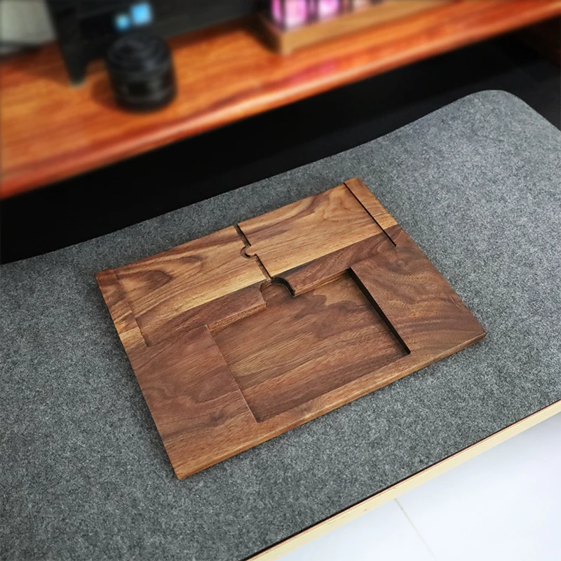 Walnoothout trackpad en toetsenbordstandaard 2-in-1 trackpadbasis Polssteun Kussenondersteuning Veelzijdige organizer voor Apple-accessoires