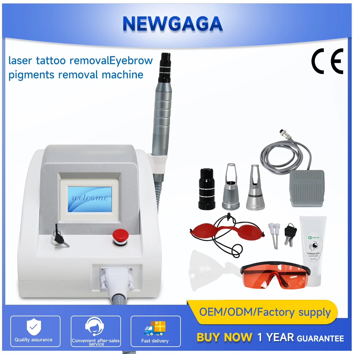 NEWGAGA Q Switched Tattoo Removal Laser 1064 Nd Yag 532nm 1320nm Carbon Peeling Pico Eyebrow Laser Removal Piosecond Machine