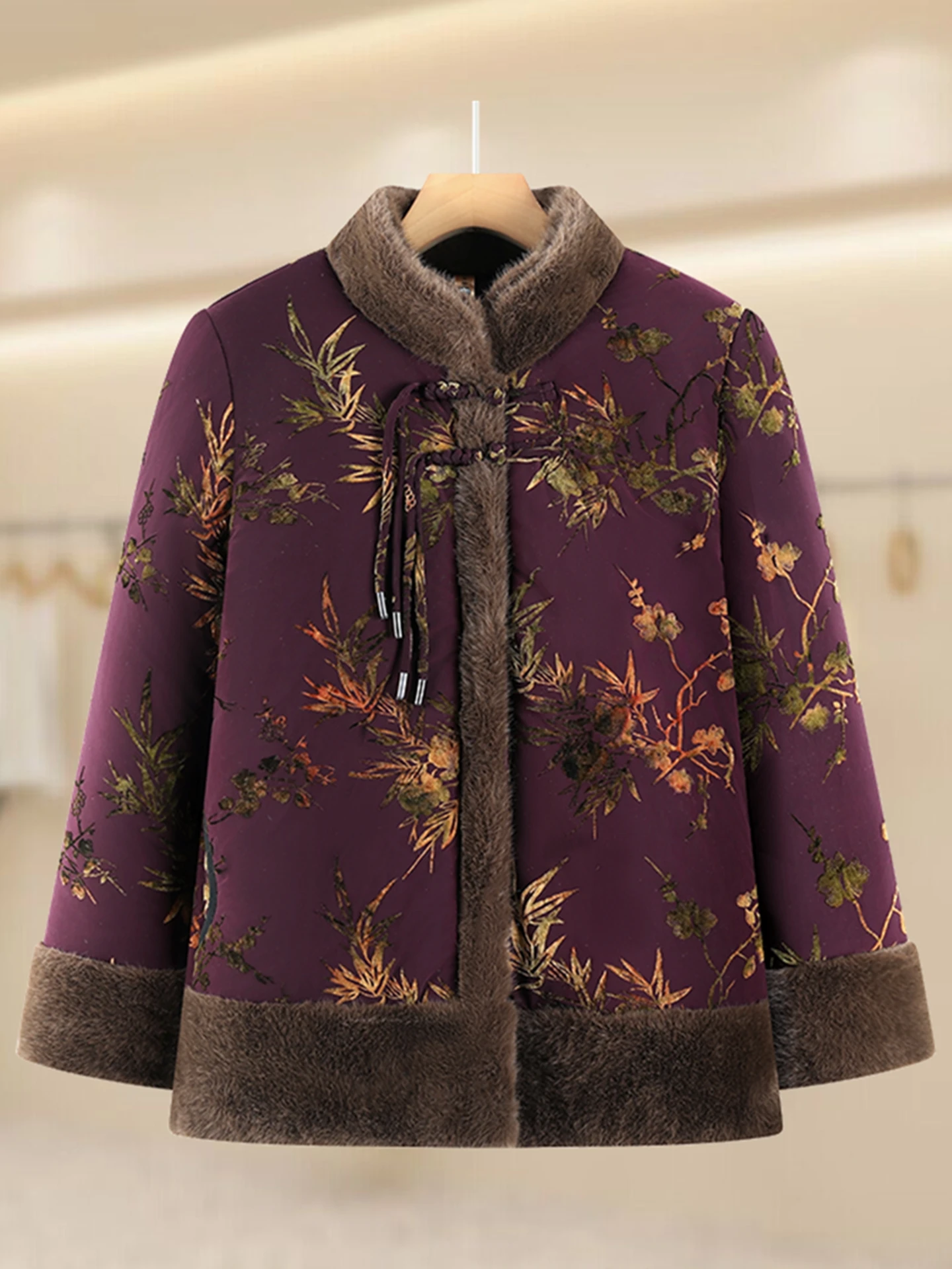 

Ele ly Women's Winter Jaet Warm Fce Lined Cotton Coat Stand Collar Thiened Polyester Fiber for 60 70 Years Old