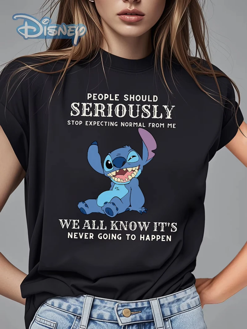 

2025 Original New Stitch Cute Cartoon Letter Printed T-shirt for Women Summer Plus Size Loose Casual Versatile Short Sleeved Top