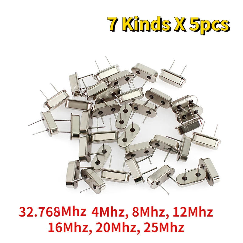 35pcs/lot HC-49S Crystal Oscillator Electronic Kit Resonator Ceramic Quartz Resonator 7 Kinds X 5pcs 32.768 4 8 12 16 20 25 Mhz