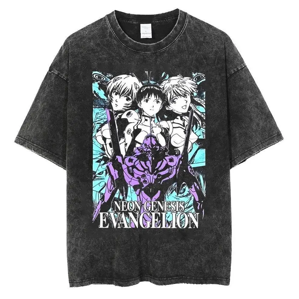 2026 Neon Genesis Evangelion EVA Anime  Quality T-Shirt Men and Women Cotton Vintage Washed Print Retro Streetwear Sports Tops