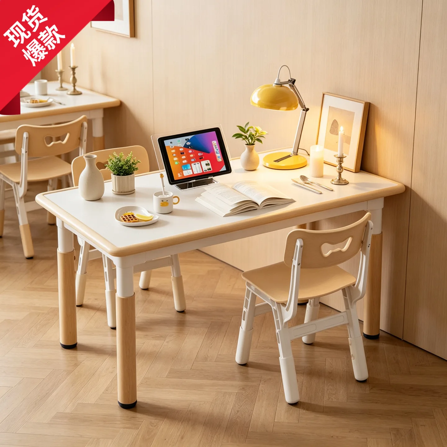 Kindergarten children's desk and chair training course: Six people for learning to draw, doodle table, adjustable wooden