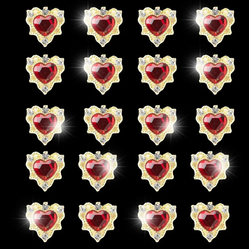 20 stuks luxe kristal kruis hart nagel strass edelsteen goud zilver metaallegering vergulde diamanten bedels voor doe-het-zelf nagelbenodigdheden sieraden