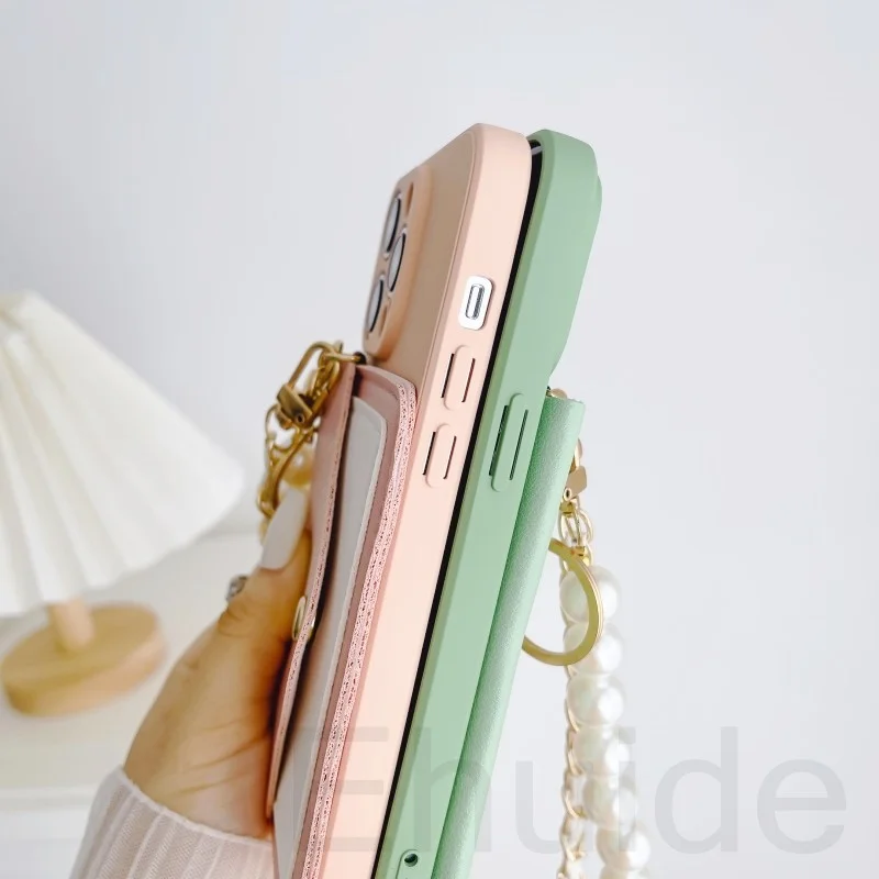 Parel Armband Case voor Samsung Galaxy S25 Ultra S24 FE S23 Plus S25 Rand A36 A16 Lederen Portemonnee Kaart Korte Band siliconen Cover