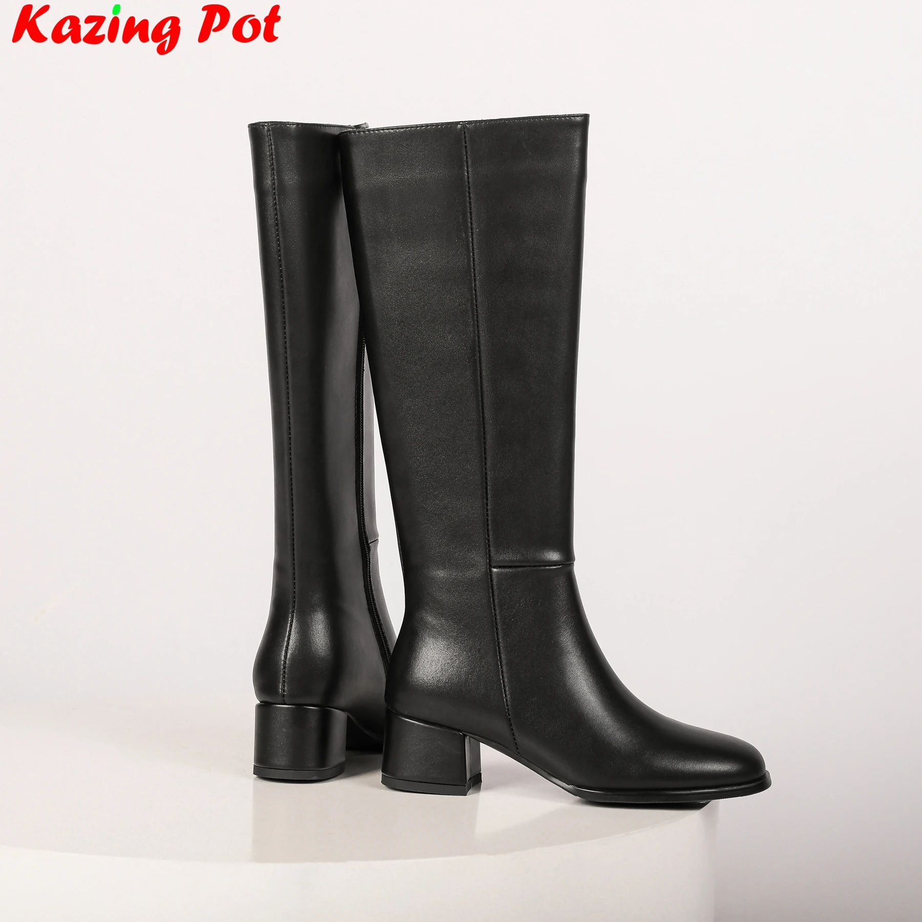 Plus Size 35-46 Cow Split Leather Round Toe Riding Boots Dating Autumn Winter Shoes Concise Party  Brand Women Knee-high Boots