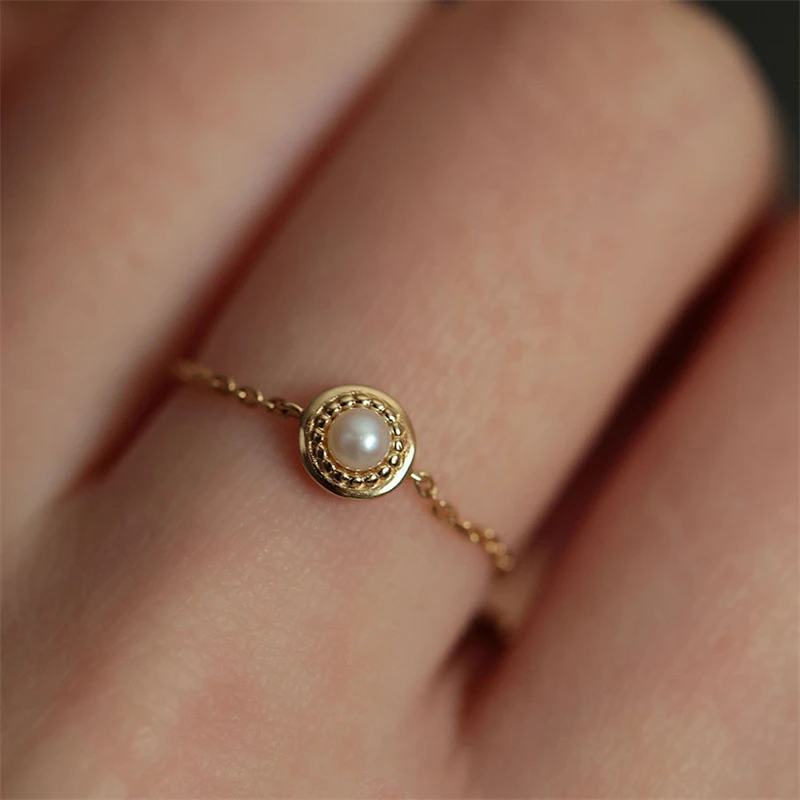 Fashionable New Pearl Chain Adjustable Ring for Women Temperament Exquisite Stainless Steel Ring Jewelry Accessories Gift