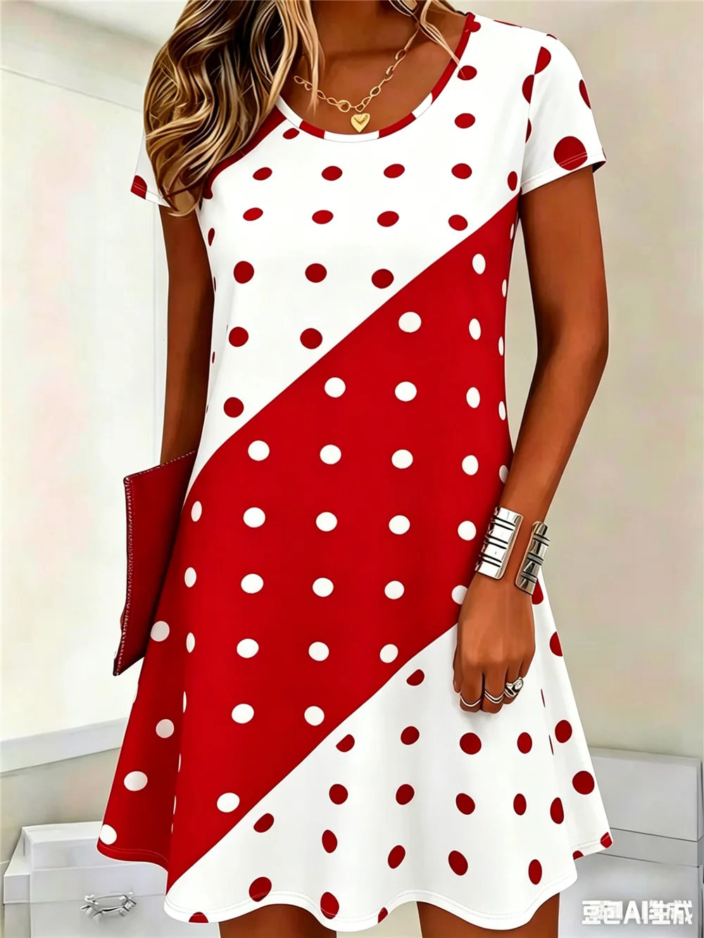Fashion Round Dot And Striped Women Mini Dresses Short Sleeve 3D Printed Street Ladies Simple Dress 3XL Plus Size Casual Dress