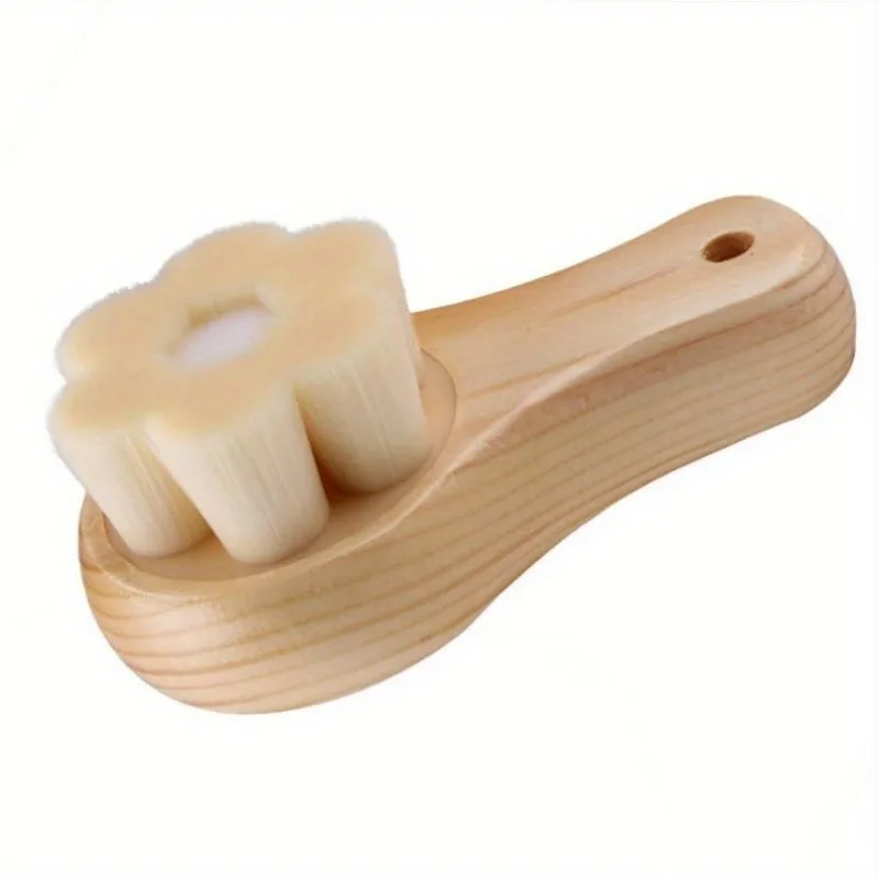 1pc Natural Wood Facial Cleansing Brush with Soft Bristles - Hypoallergenic Exfoliating Beige Massager for Sensitive Face & Body
