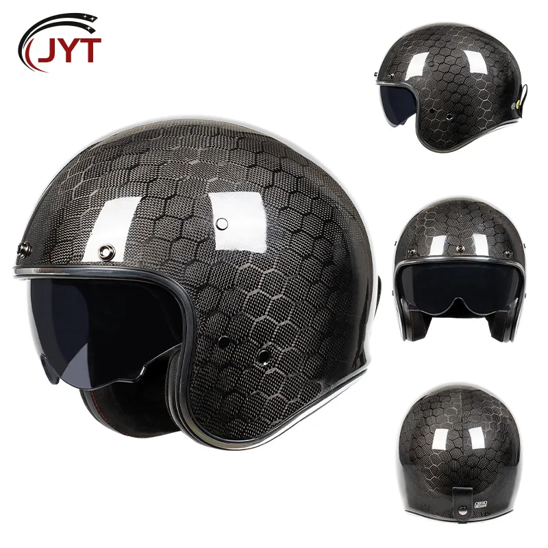 

DOT Approved Carbon Fiber Helmet Open Face Helmet 3/4 Motorcycle Helmets Men German Style Jet Helmets Four Seasons