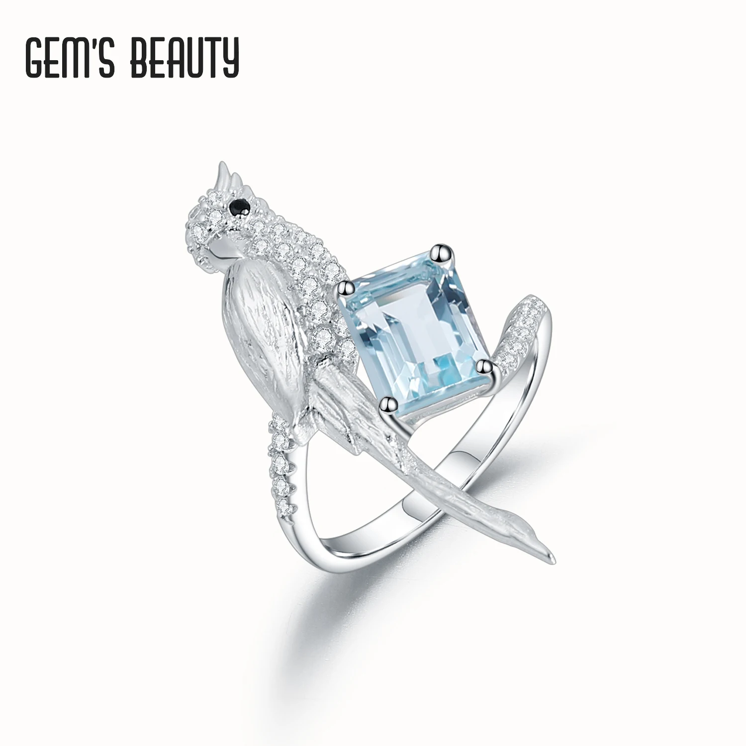 

Gem's Beauty 925 Sterling Silver Bird Adjustable Open Rings Emerald Cut Sky Blue Topaz Amethyst Rings For Women Fine Jewelry