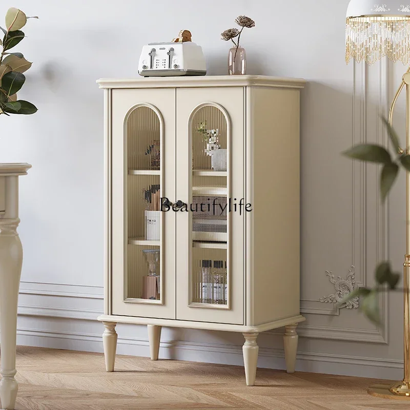 American White Side Cabinet Changhong Glass French Cream Wind Living Room Storage Solid Wood Locker
