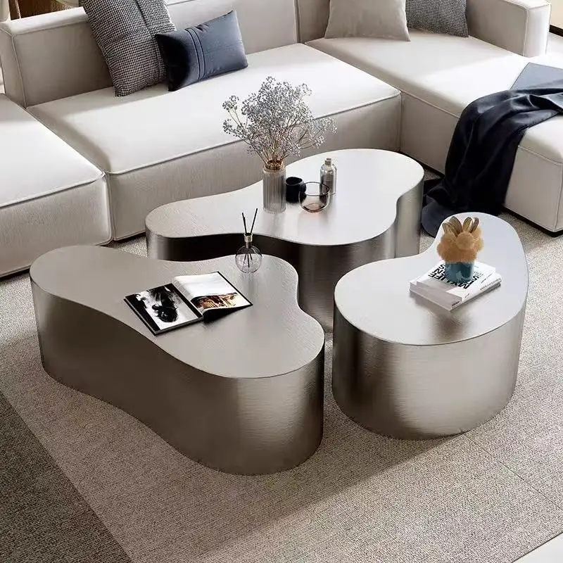 Industrial-style stainless steel cloud coffee table special-shaped silver wabi-sabi style living room is simple