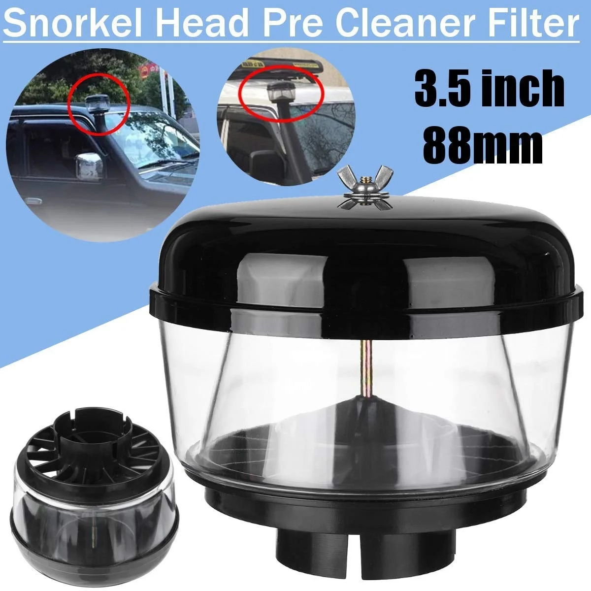 3.5 Inch 88Mm Water Trap Snorkel Head Air Ram Head Pre Cleaner Air Flow Car Snorkel Head Snorkel Ram Sand Cup for Toyota Nissans