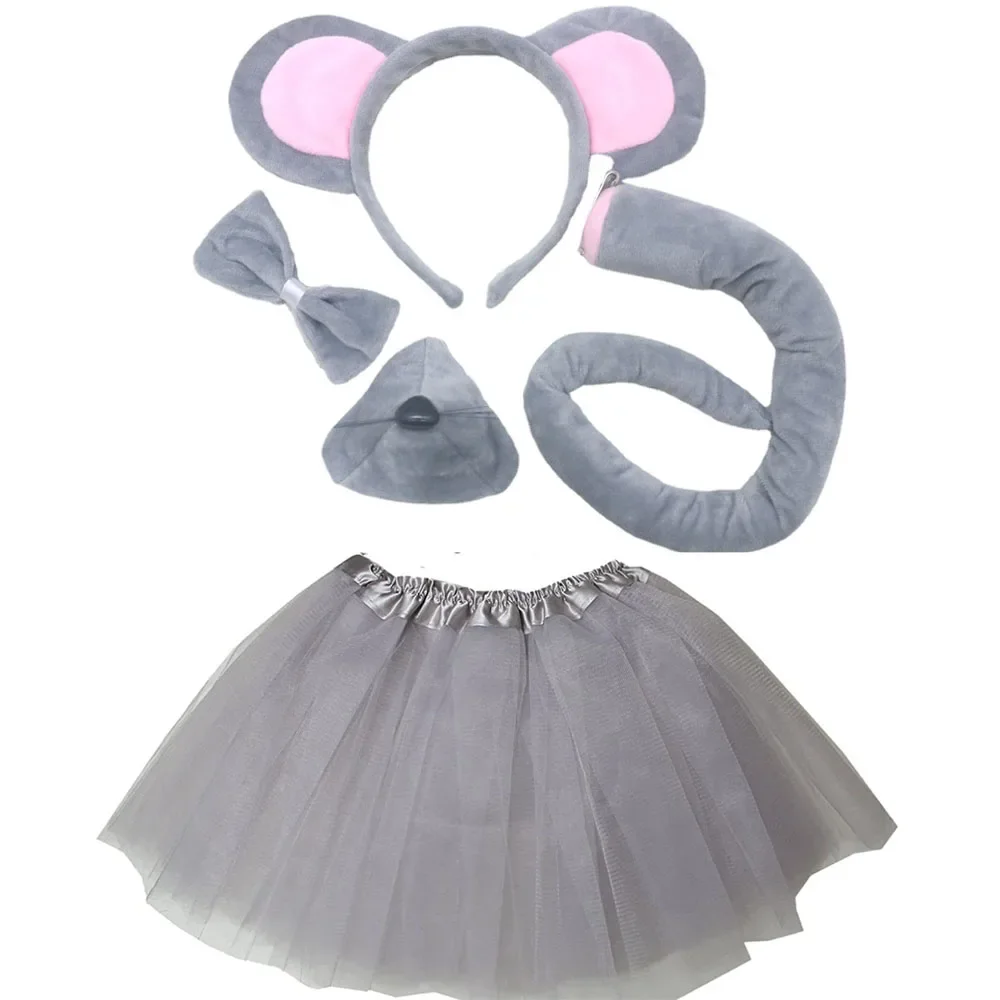 Women Teens Kids Mouse  Set Tutu Skirt  Ears Nose Bow Tie Tail   Props  Birthday Halloween Costume Cosplay