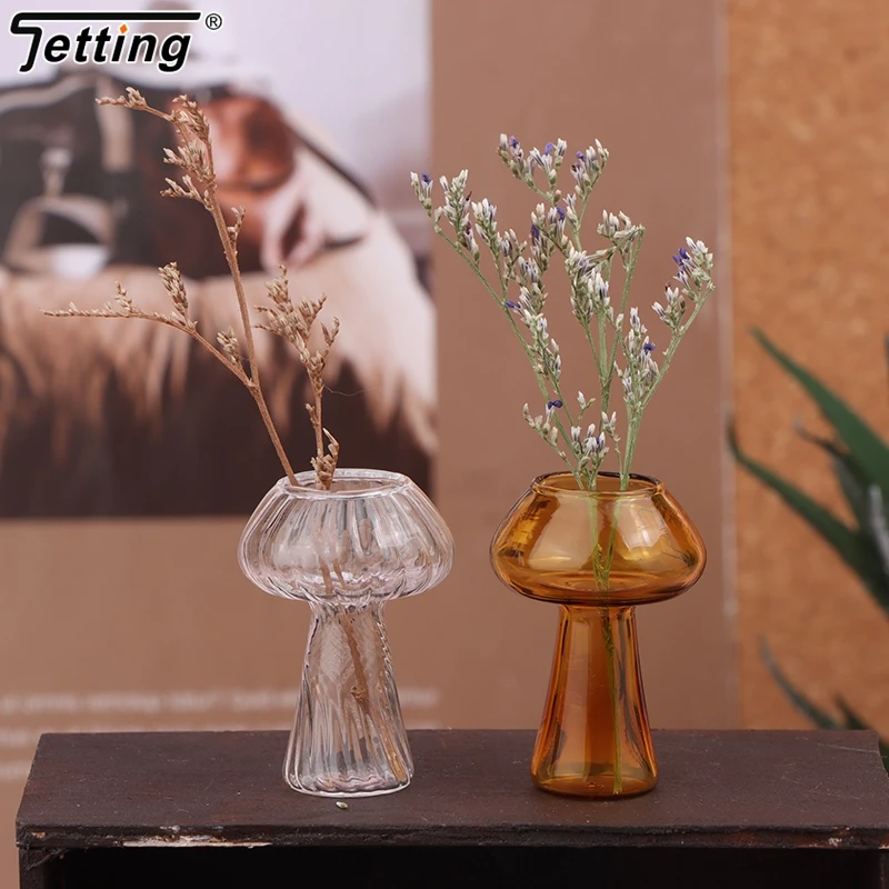 Creative Mushroom Shaped Glass Vase Ornament Dollhouse Mini Flower Bottle Doll House Flower Arrangement Decor DIY Accessories