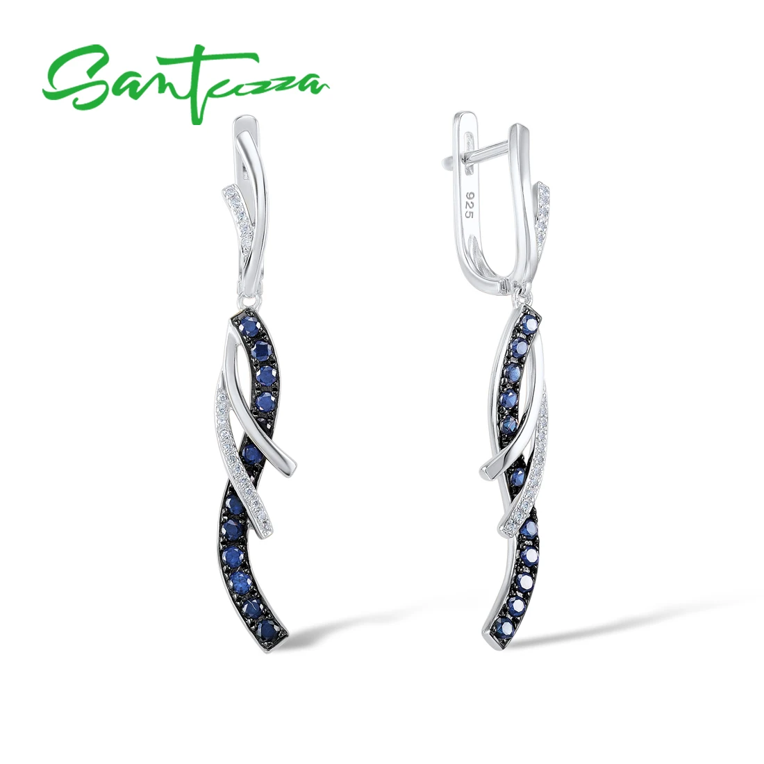

SANTUZZA Genuine 925 Sterling Silver Earrings For Women Sparkling Blue & White CZ Dangle Brincos Trendy Wedding Fine Jewelry