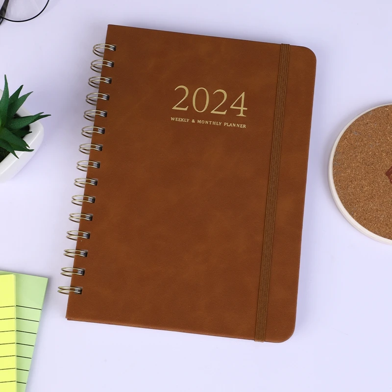 

2024 Weekly Planner Full English Agenda Book A5 PU Planner Office Time Management Personal Appointment Journal Planner