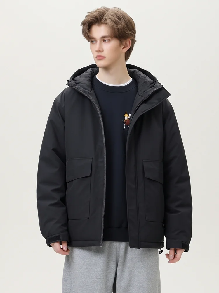 Men's Thick Cotton Coat Warm Hooded Jacket for Fall And Winter Comfortable Loose Fit Cotton Outerwear