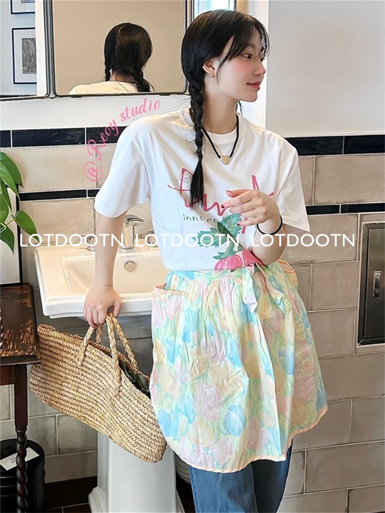 LOTDOOTN Pure Cotton Korean Summer Y2k T-shirts Women Strawberry Print Short Sleeve Graphic Tees Harajuku Casual Tops Oversized