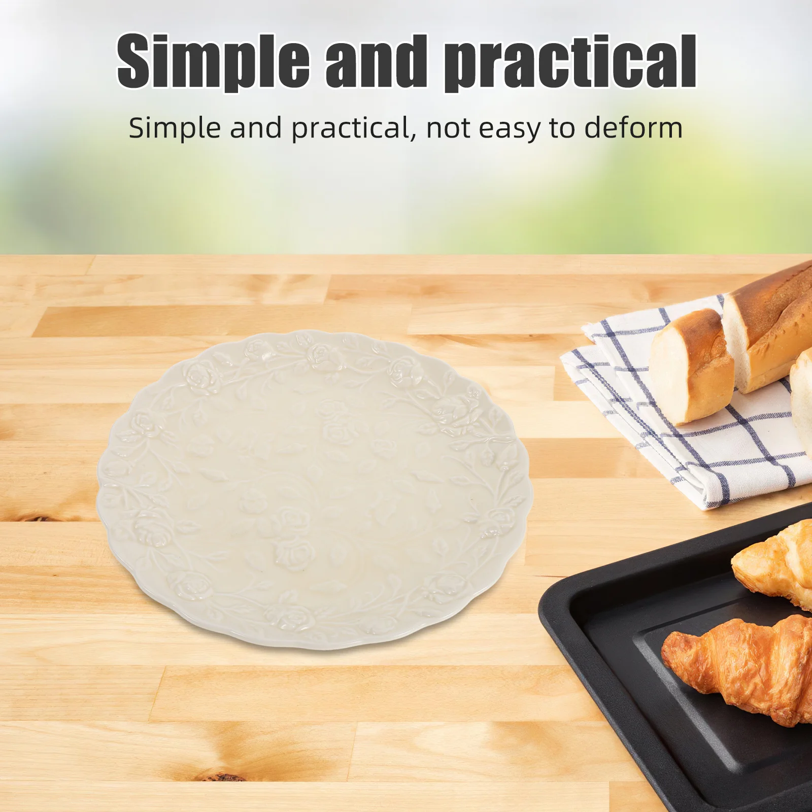 

White Rose Ceramic Serving Platter French Design Smooth Porcelain Finish Round Dessert Cake Plate Afternoon Tea Entertaining