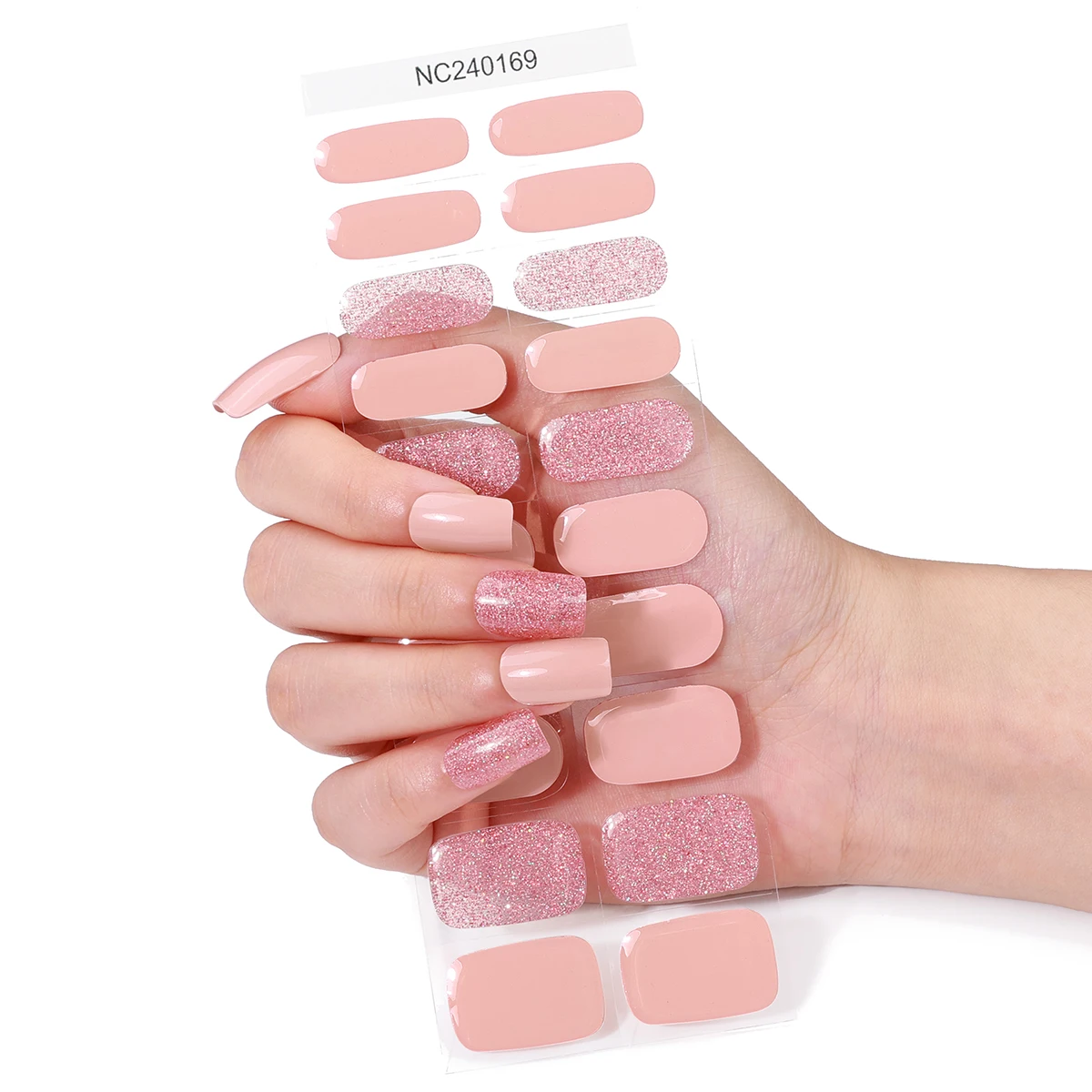 20Tips Shinning Semi Cured Gel Nail Strips Solid Color DIY Long-Lasting UV Nail Sticker Sparkly Full Cover Gel Manicure Wraps