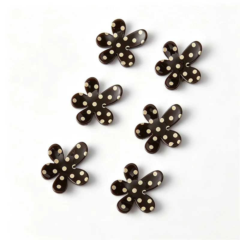 New arrived 40pcs/lot color dots pattern print cartoon flowers shape acrylic floral diy jewelry garment hair accessory
