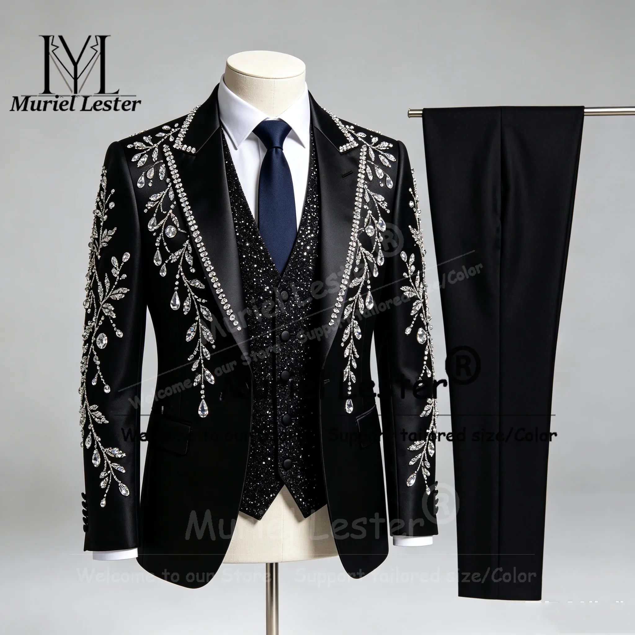 Men'S Formal Wear Jewelry - ชุดสูทผู้ชายสุดเท่ห์ สำหรับงานเลี้ยงอย่างเป็นทางการ ประดับด้วยอัญมณี ประกอบด้วยเสื้อแจ็คเก็ต เสื้อกั๊ก และกางเกง
