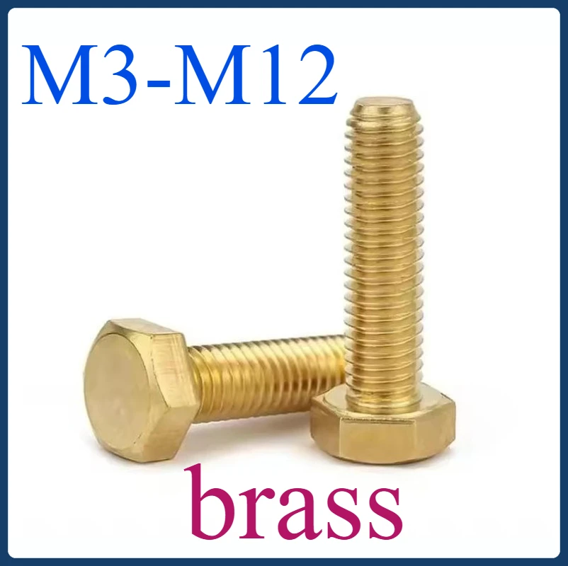 

External Hex Head Brass Screw Copper Hexagon Cap Bolt Metric Thread Hexagonal Shape Screw M3 M4 M5 M6 M8 M10 M12