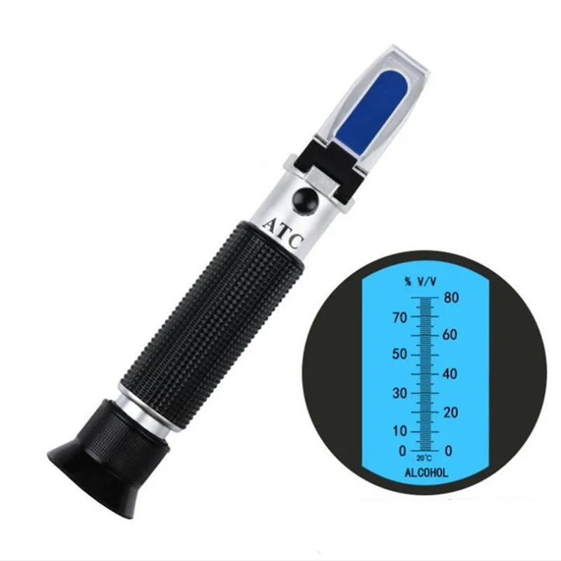 Handheld 0-80% Alcohol Refractometer Portable Manual Focusing Alcohol Meter ATC Spirits Concentration Test Tool with Storage Box