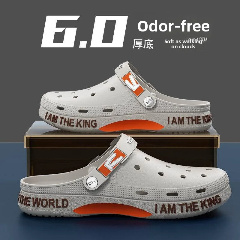 

Summer Men's Large Size Anti-Slip Wear-Resistant Soft Bottom Toe Covering Clog Shoes Outdoor Thick Bottom Beach Men's Sandals