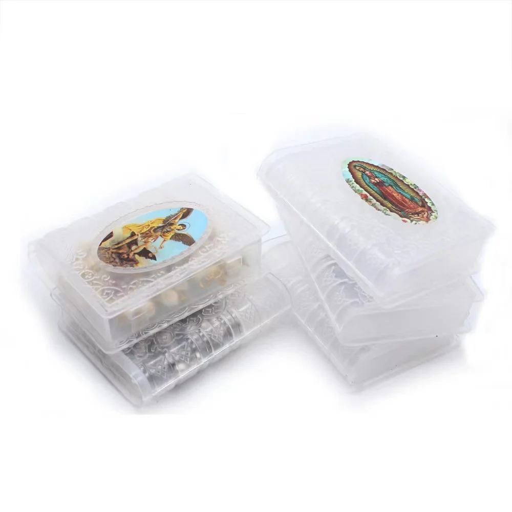 12pcs Catholic Holy Litter Keepsake Box For 6MM Rosary Beads Plastic Book Shape Random Photo Christian Relic Storage Box