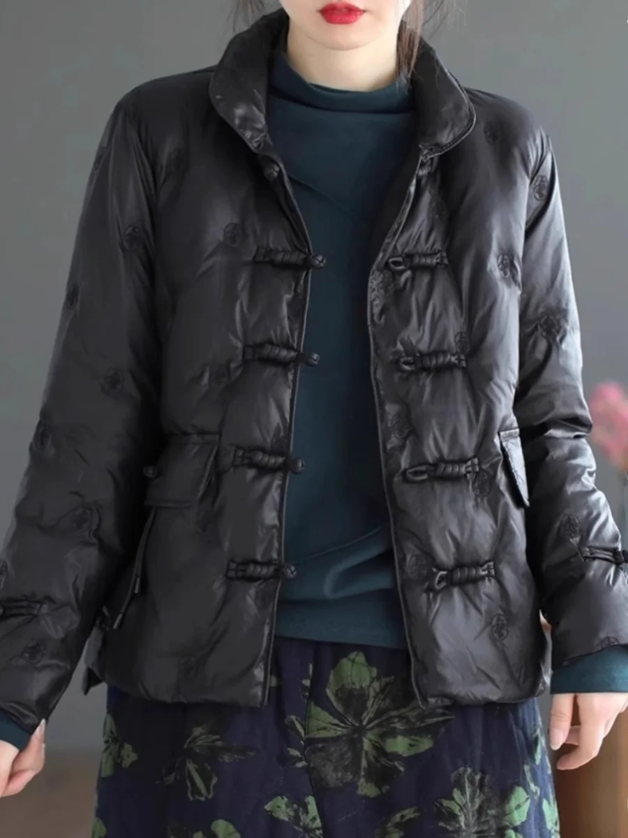 

Retro Sle Button down Lightweight Warm down Cotton Jaet Women's Winter Design Sense Outerwear Commute Rectangular S...